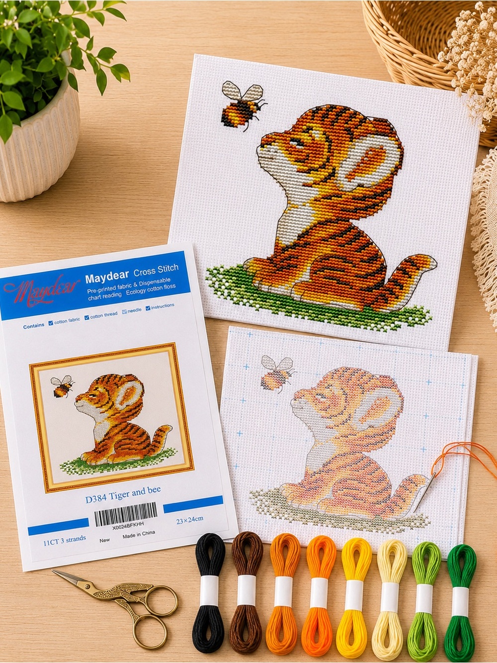 Tiger and Bee Cross Stitch Kit – Stamped Beginner Cross Stitch Kit - Picture 4 of 7